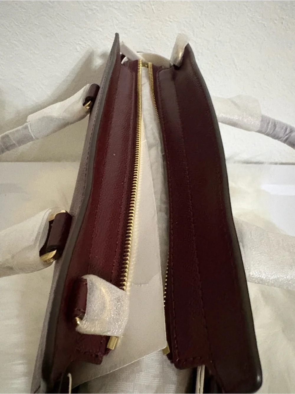 Michael Kors Wine Leather Satchel with Gold Hardware